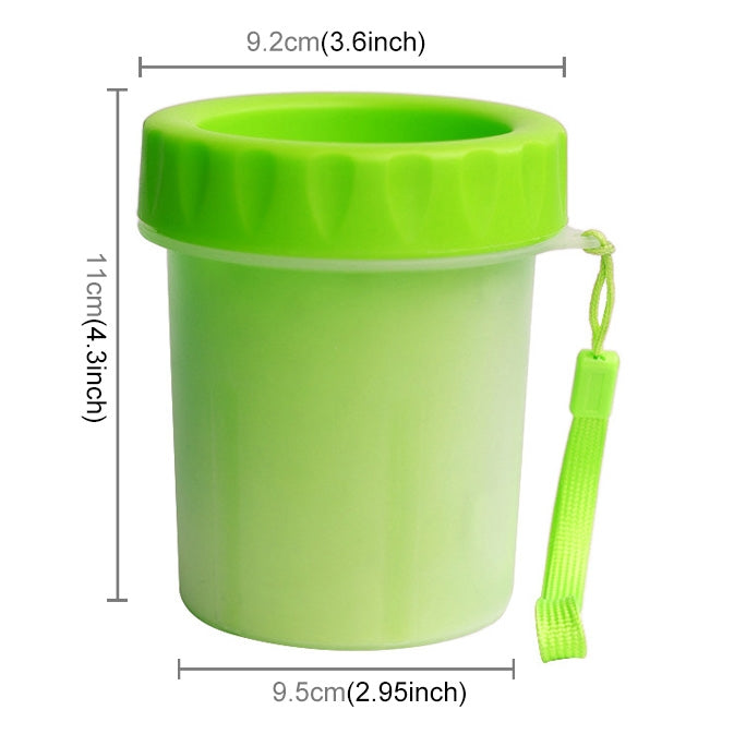 Green pet foot cleaning cup with lid and strap, compact size S