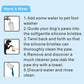 Pet foot cleaning cup usage steps graphic with silicone bristles
