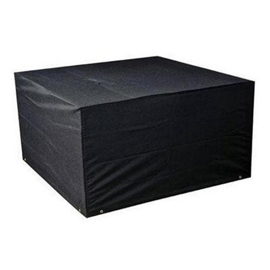 Black waterproof furniture protective cover, cube-shaped with fitted top and side panels