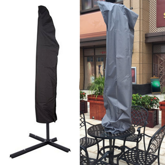 Black folding outdoor parasol umbrella protective cover with full-length pouch.