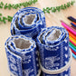 Rolled blue elephant print canvas pencil roll-up case with inner pen pockets