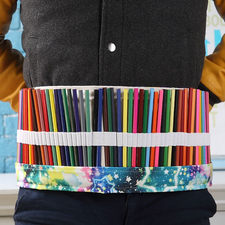 Canvas roll-up pencil case with multicolor 48 slots, galaxy print band and drawstring