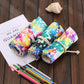 Starry sky roll-up canvas pencil case with rolled sleeves and drawstring closure