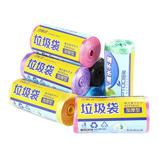 Thick garbage bag rolls bundle with pink, green, blue, purple, and yellow bags, 45x50cm