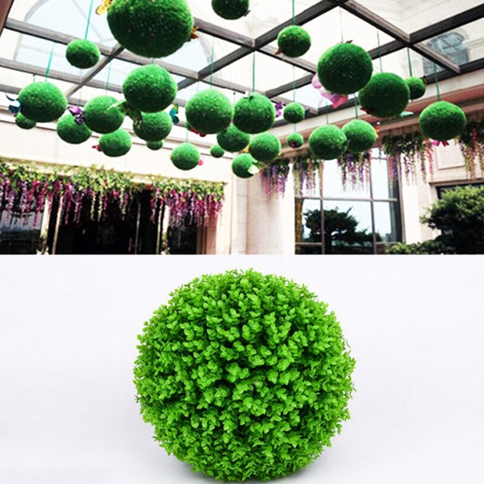 Artificial green eucalyptus ball topiary hanging ornament, multiple pom-pom spheres