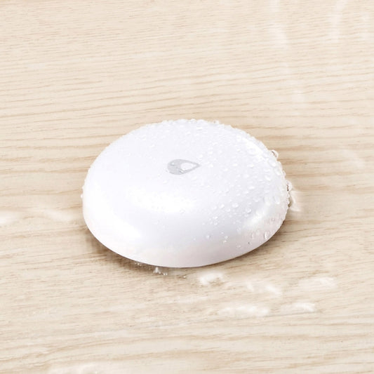 White water leak sensor dome with droplet icon, compact round housing