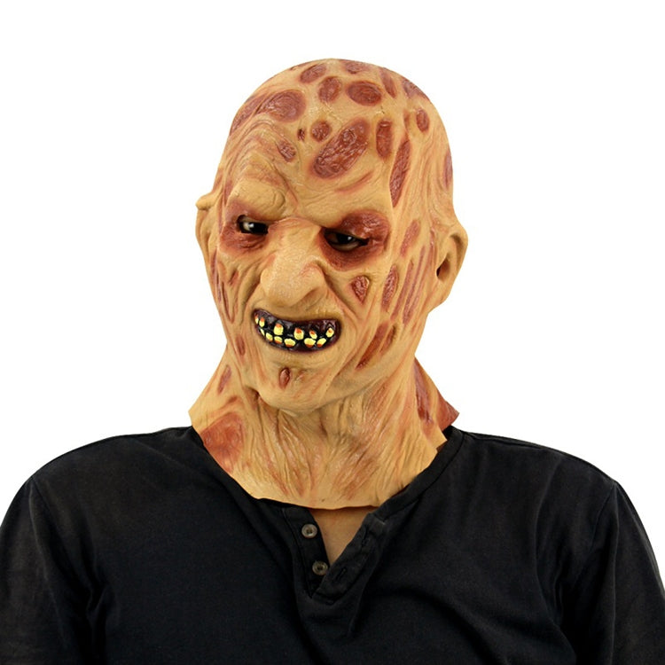 Skeleton burn latex face mask with snarling grin and yellow teeth, front view