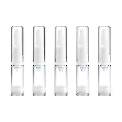 Set of 5 clear plastic pump bottles, 5ml, with white dispensing pumps