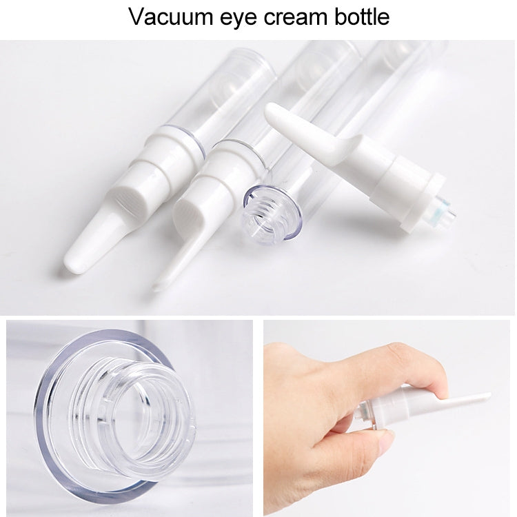 Clear plastic pump bottles with white nozzles and pump heads, close-up view