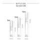 Bottle size chart showing clear pump bottles: 5ml, 10ml, and 15ml