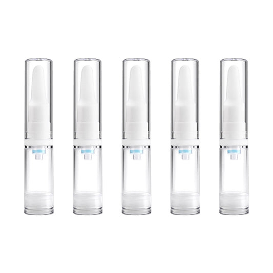 Set of 5 clear plastic pump bottles, 5ml, with white dispensing pumps