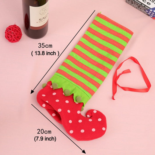 Red and green striped Christmas stocking candy bag with red polka-dot base; 35x20cm