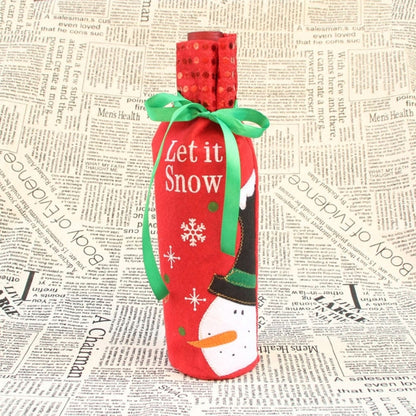 Red snowman wine bottle bag with 'Let it Snow' text and green ribbon handles
