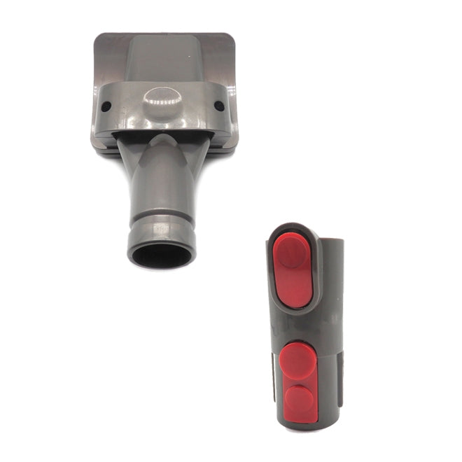 2-in-1 handheld pet brush attachment kit with gray head and red button adapter