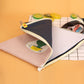 Folded canvas file bags with cactus prints, one open to show inner slots.
