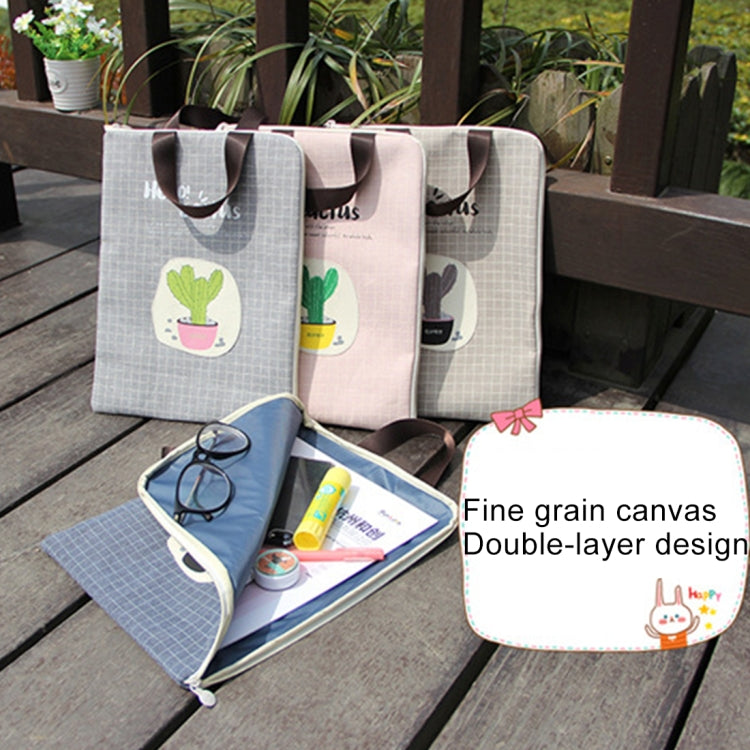 Set of gray cactus-pattern canvas file bags with open organizer compartments.