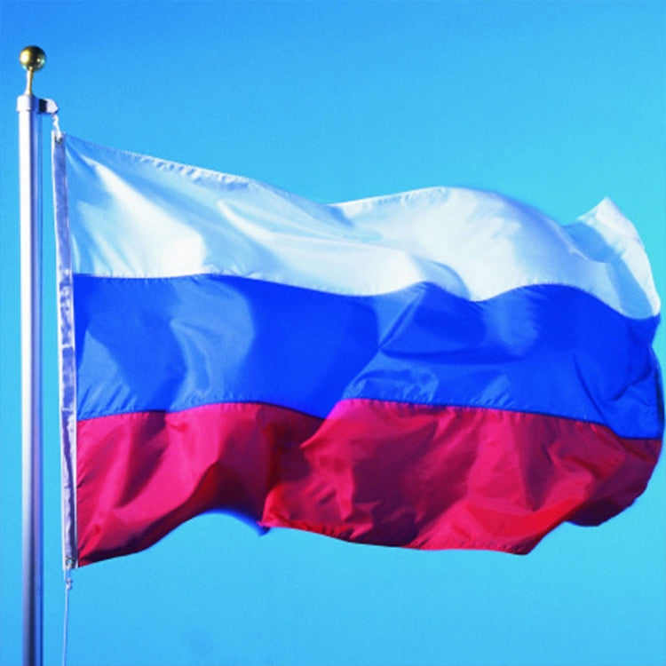 Russian tricolor polyester flag on a pole, white blue red stripes