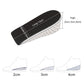 Measurements view of black heel pad with white perforated base and curved shape