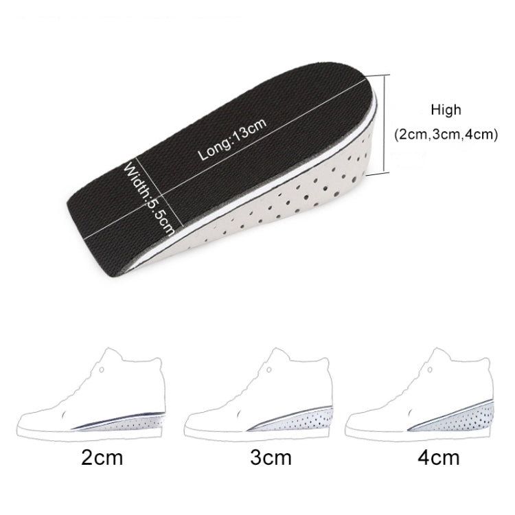 Measurements view of black heel pad with white perforated base and curved shape