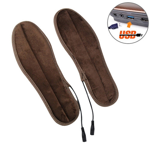 Dark brown heated insoles with USB power cords, set of two