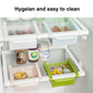 White fridge storage drawer with curved handles and removable inner tray sections