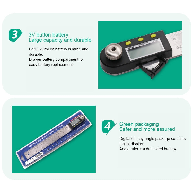 Angle finder ruler kit with LCD unit and 3V button battery