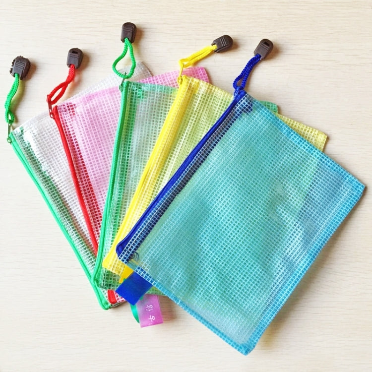 Set of zipper mesh stationery bags in assorted colors with hanging zipper tabs