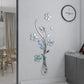 Silver 3D vase-style mirror wall sticker with flower and butterfly motifs on wall