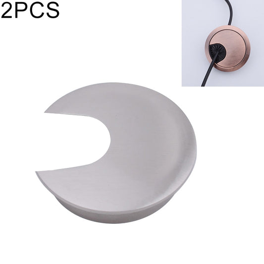 Round zinc alloy desk hole cover, matte silver, 2-pack, cable passthrough opening