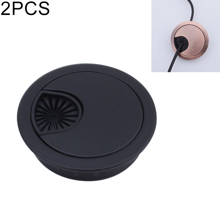 Round desk hole cover, matte black finish with black vent insert (2-pack)