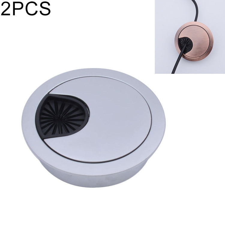 Round desk hole cover, brushed silver finish with black vent insert (2-pack)