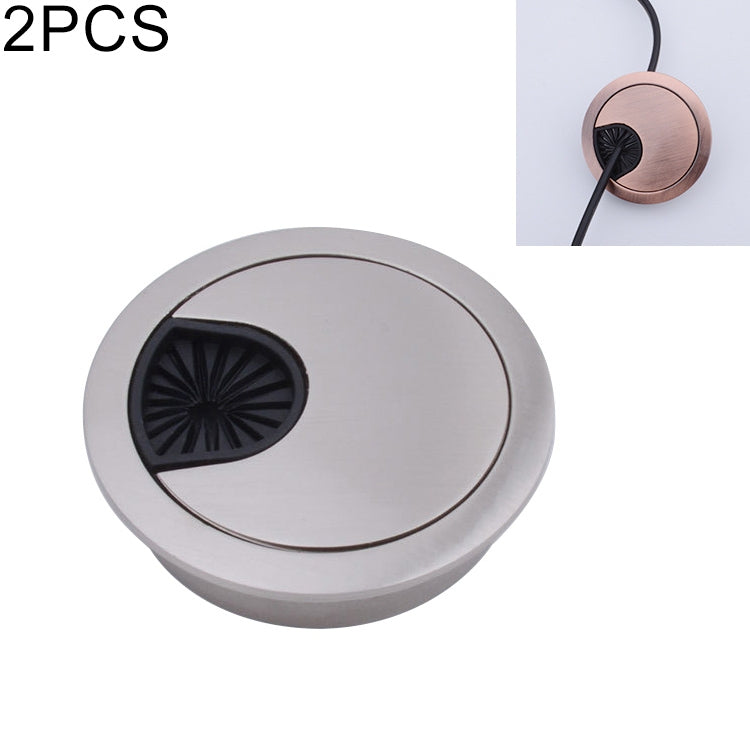 Round desk hole cover, silver finish with black vent insert and circular seam (2-pack)