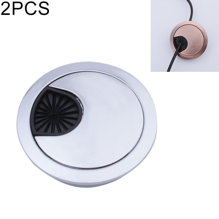 Round desk hole cover, shiny silver finish with black vent insert (2-pack)