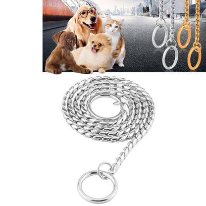 Silver snake chain pet collar with round loop ring and clasp hardware