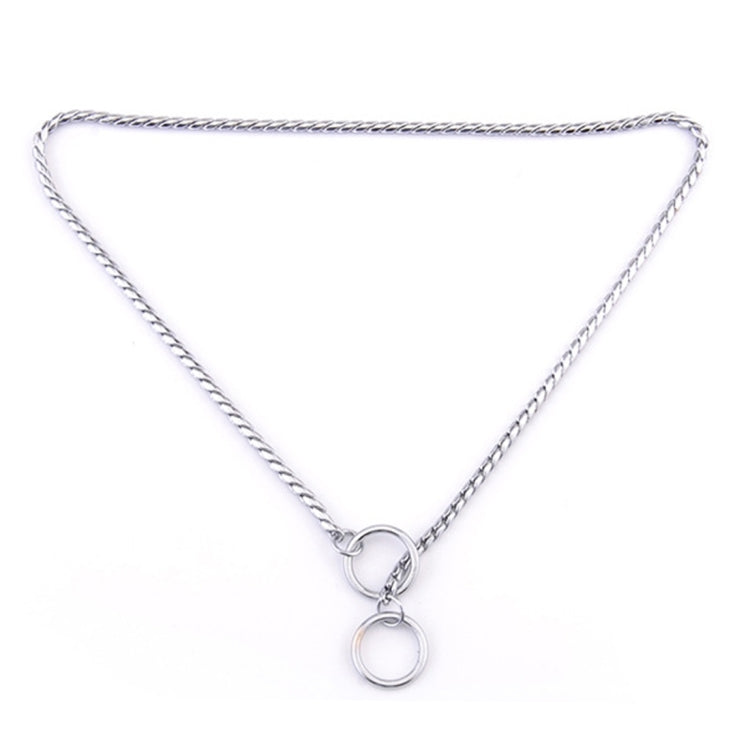 Silver metal snake chain pet collar with two ring clasp