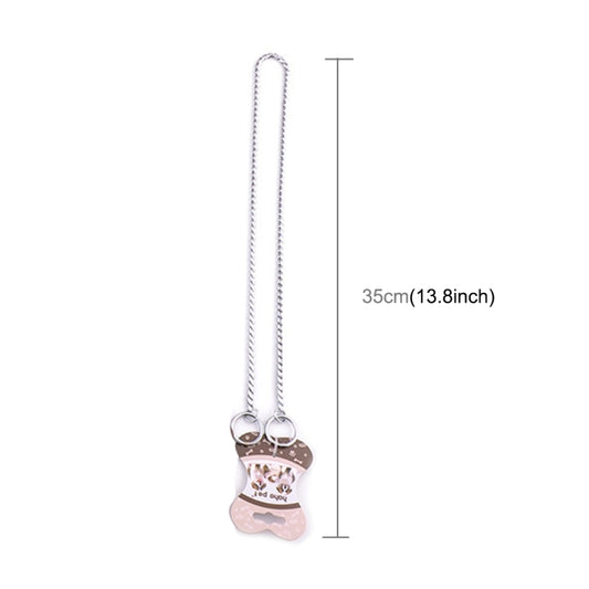 Silver snake chain pet collar, 35 cm length, with ring and tag