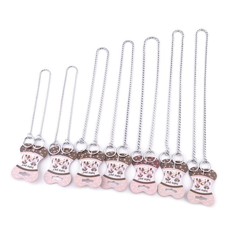 Silver snake chain pet collars with round rings and paw-shaped tags, multiple