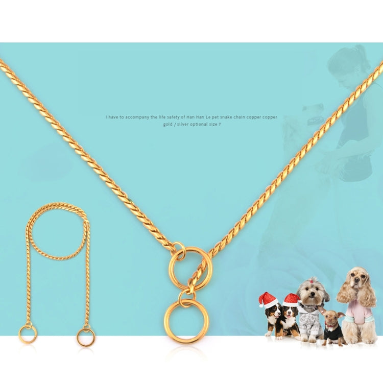 Gold-tone snake chain pet collar with round ring and linked charms