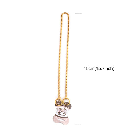 Gold snake chain pet collar with oval rings and paw-shaped tag; 40cm length