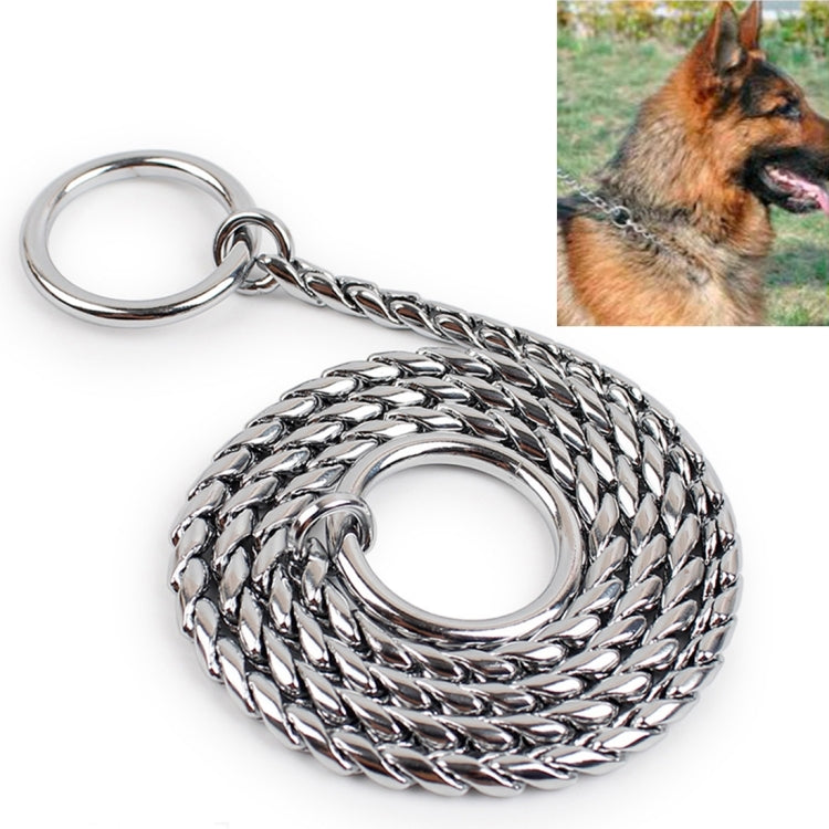 65cm metal snake-chain pet collar with two round clasp rings, silver tone