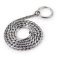 65cm metal snake-chain pet collar coil with two round clasp rings, shiny silver