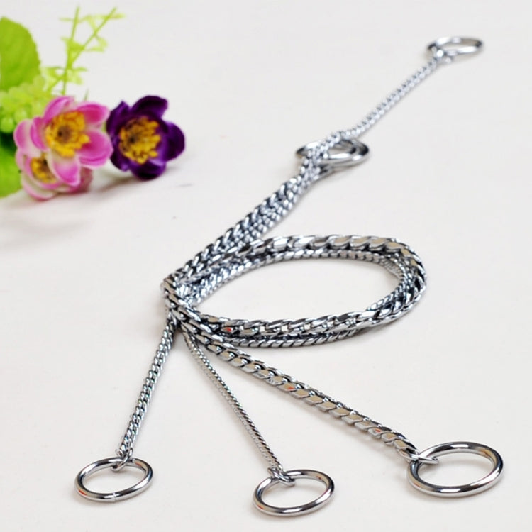 Snake-chain pet collar set with multiple cords and round rings, silver tone