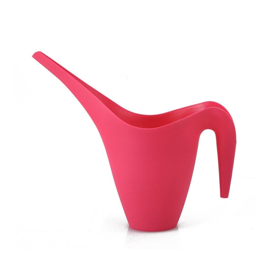 Red plastic watering pot with long spout and side handle, 1.8L