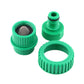 Green water timer connector parts with threaded ends and snap-on caps