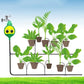 Garden irrigation water timer mounted on hose with tubing for multiple plant lines