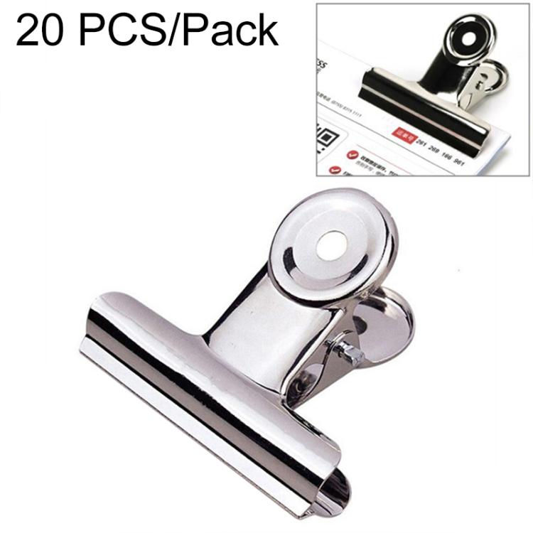 Metal round binder clip, chrome-silver finish, 31mm, 20-pack