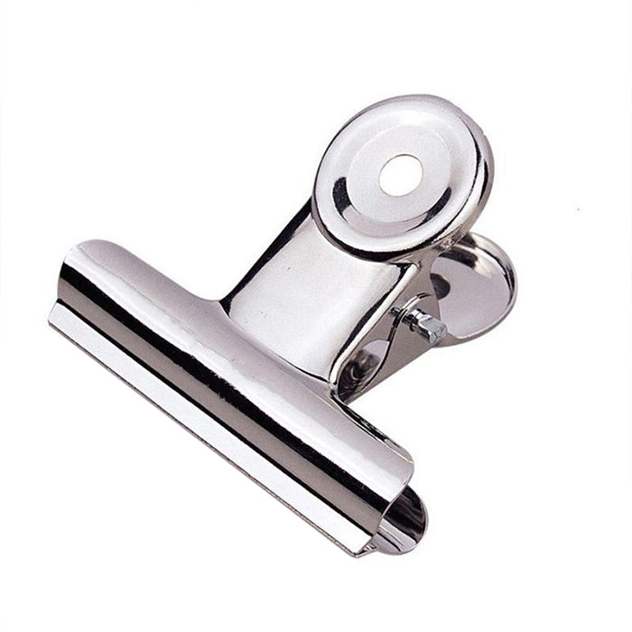 Chrome-silver round paper binder clip with flat bar jaws