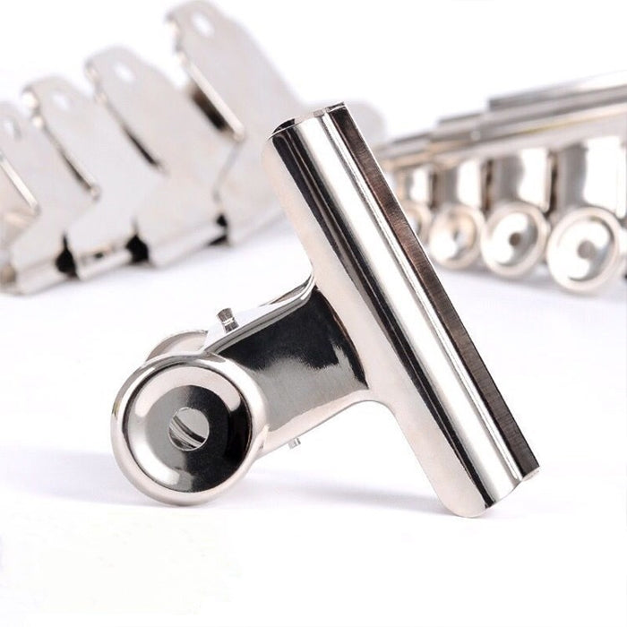 Chrome-silver round binder clip with loop top and bar holder
