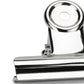 Close-up of chrome-silver round paper clip with circular top loop
