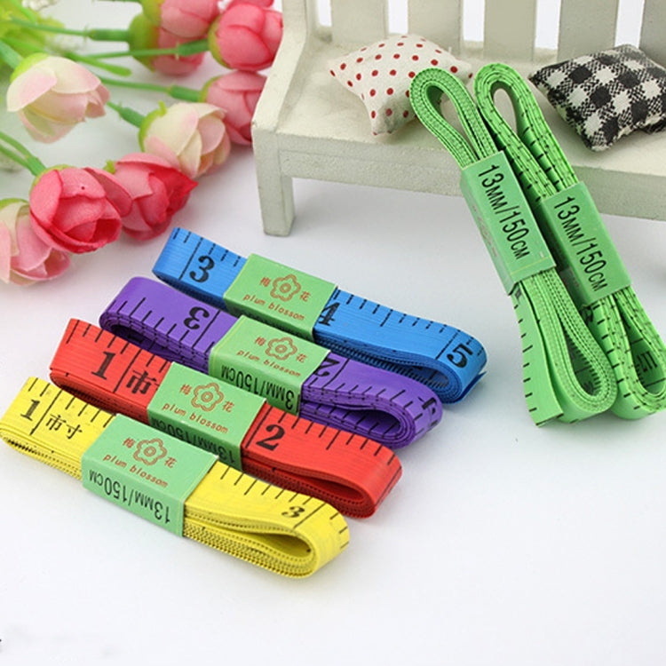 Soft tape measure set with 1.5m flexible tapes in green, purple, and blue loops